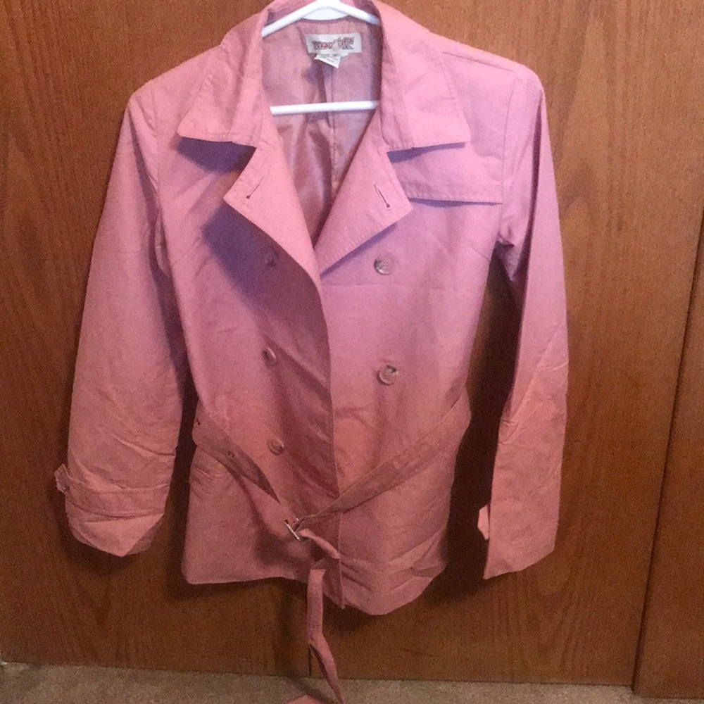 Pink winter coat.